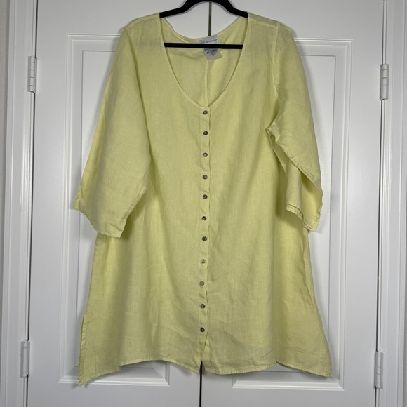 Soft Surroundings Tops - Soft Surroundings Women's Linen Lagenlook Button Up Tunic Top Size 2X Coastal